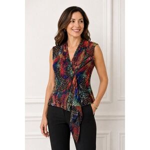 Joseph Ribkoff Top Women 10 Multicolor Snakeskin Print Asymmetric Zip Shell